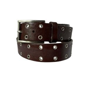 Vintage Genuine FRANK DANIEL Brown Leather Belt With Silver Grommets Size 32